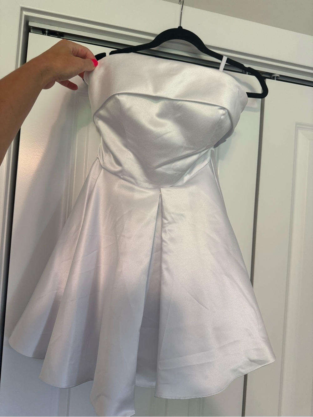 Strapless White Satin Fit-and-Flare Dress